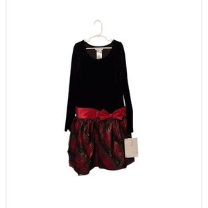 NWT Bonnie Jean Size 16 Girls Christmas Holiday Santa Plaid Velvet Red Bow Dress